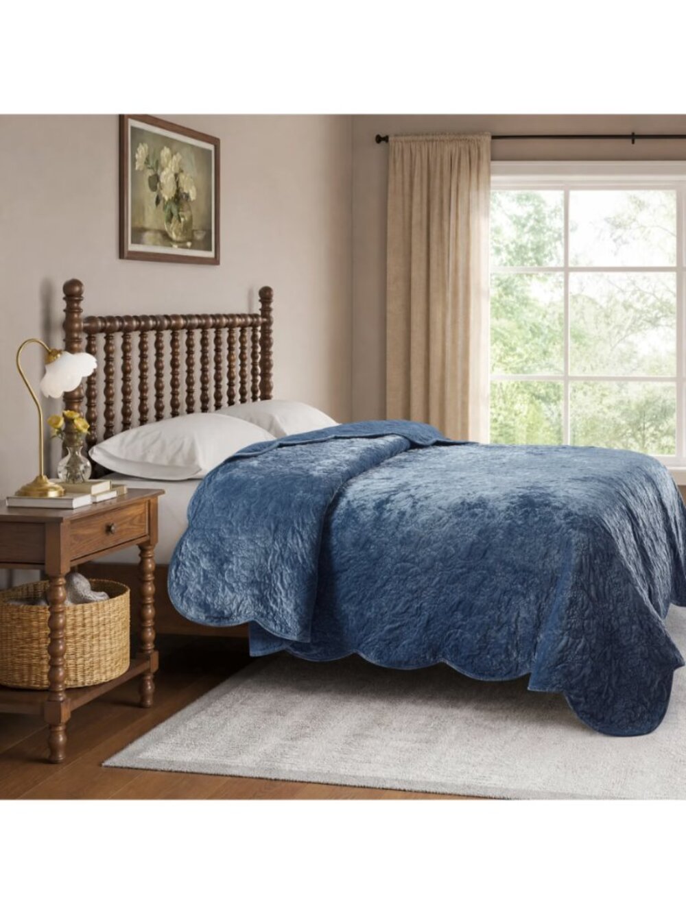 The Pioneer Woman Home Blue Dust Cottage Eloise Floral 100% Poly Velvet Quilt - Picture 2 of 9
